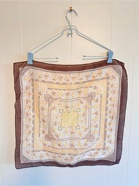 Vintage Sheer Scarf in Brown, Cream & Yellow